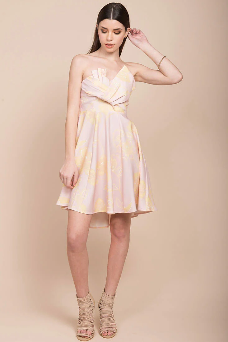 Elise Strapless Formal Dress Pink & Yellow