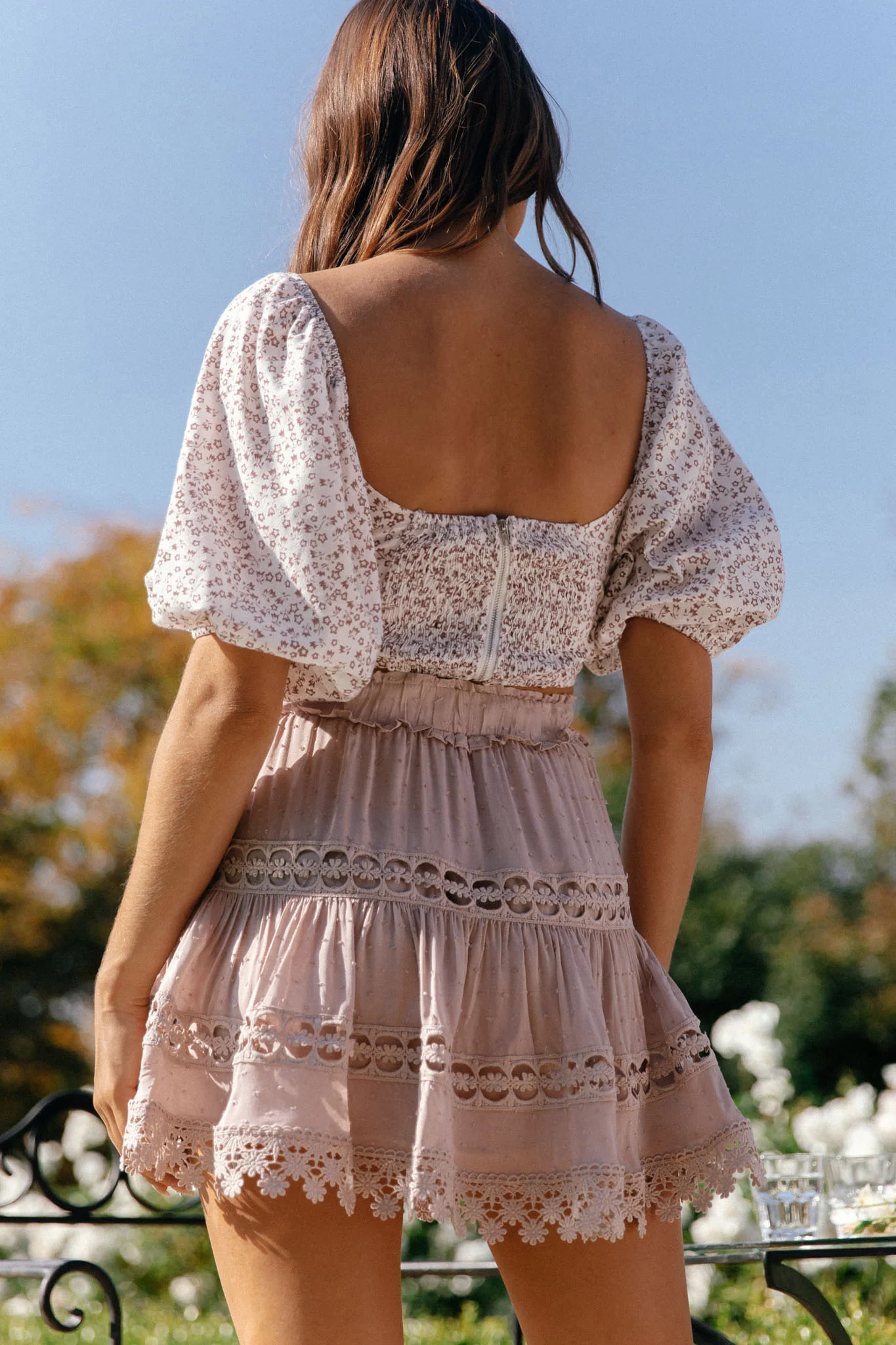 Blanche Floral Lace Trim Skirt Blush