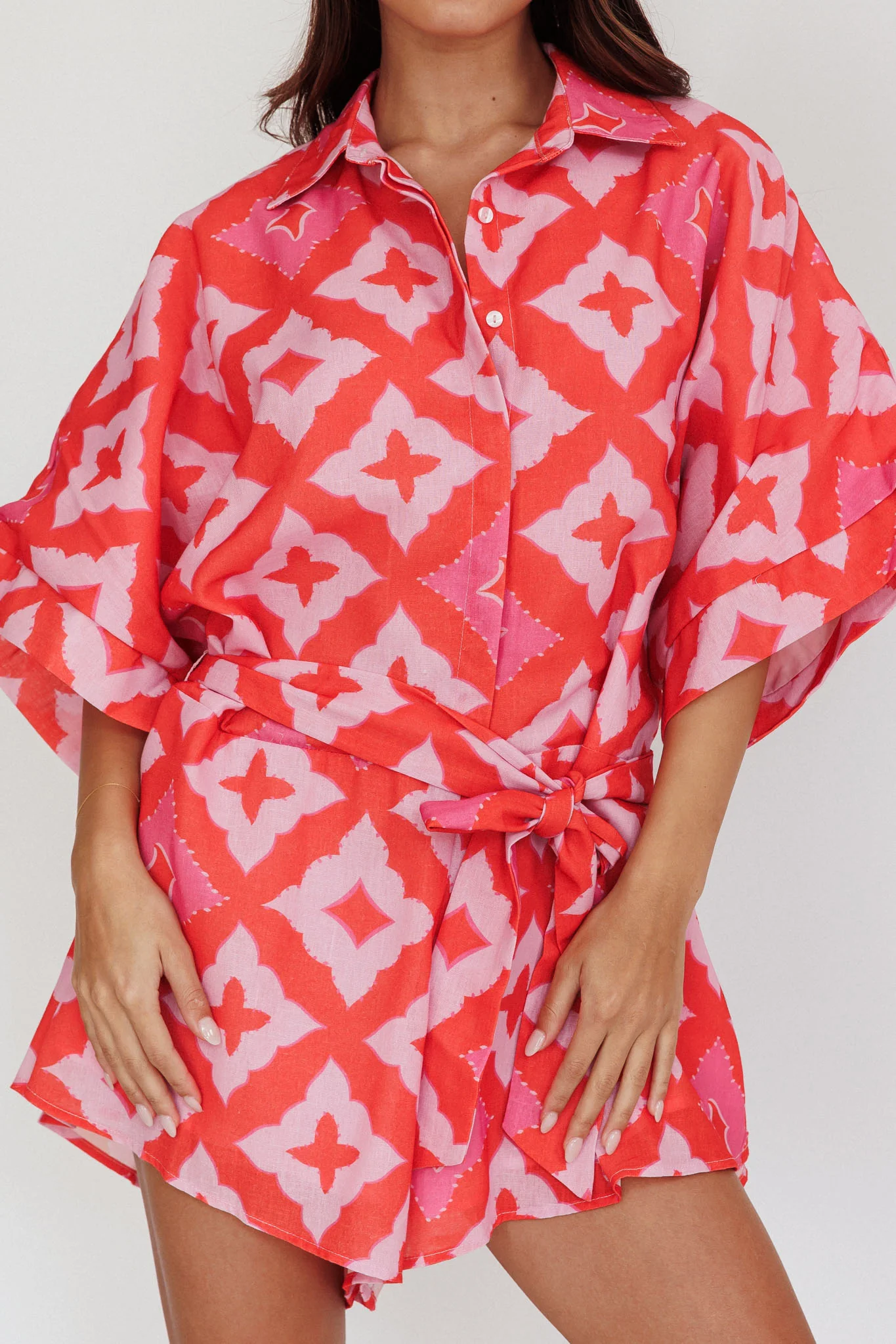 Daytona Beach Button-Up Romper Print Pink