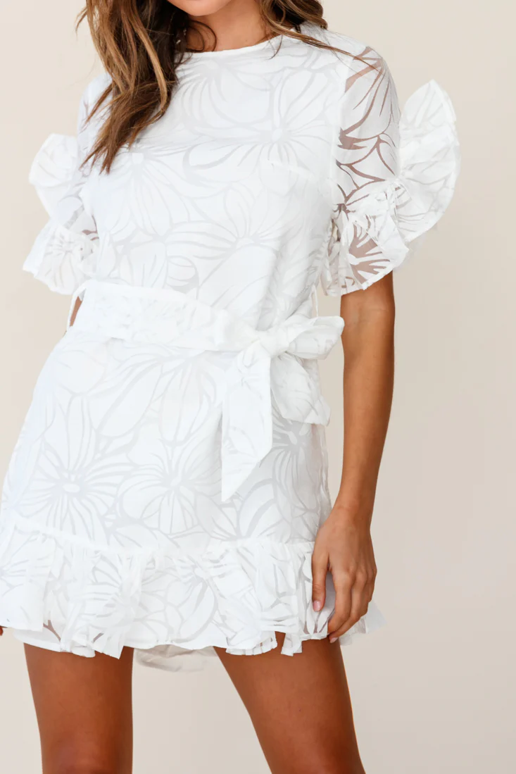 Coolum Ruffle Sleeve Dress White