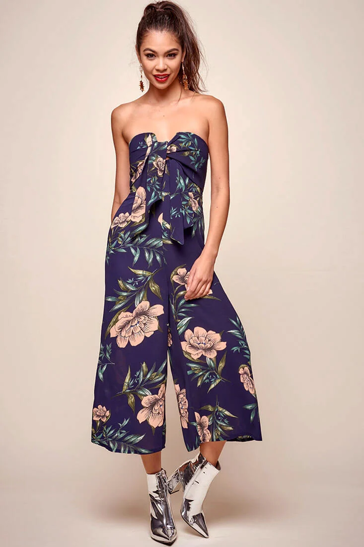 Khloe Floral Bow Tie Jumpsuit Navy