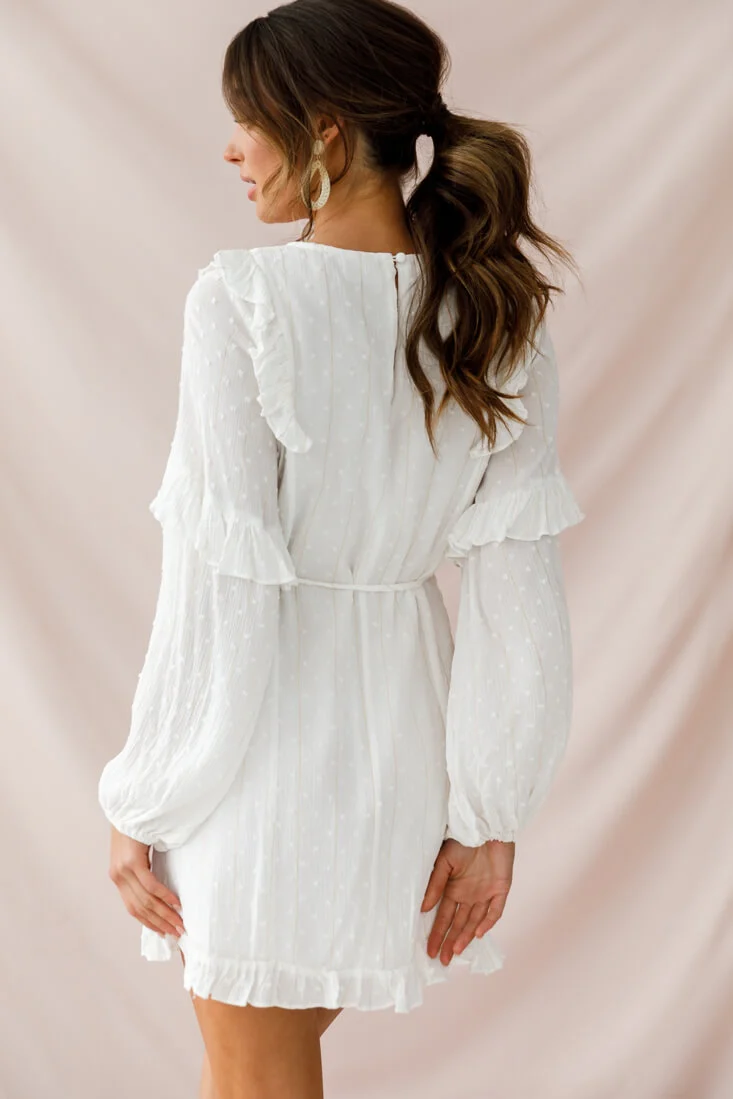 Maiden Long Sleeve Frill Dress White