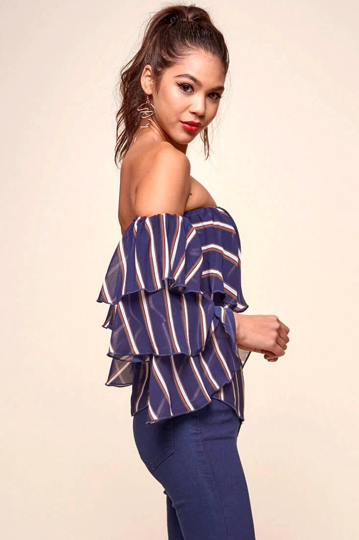 Goldwyn Tiered Striped Tube Top Navy
