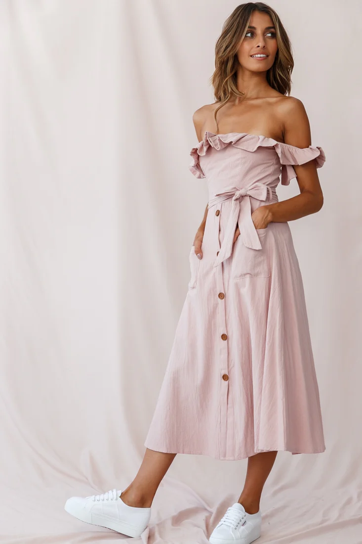 Matisse Off-Shoulder Placket Dress Blush