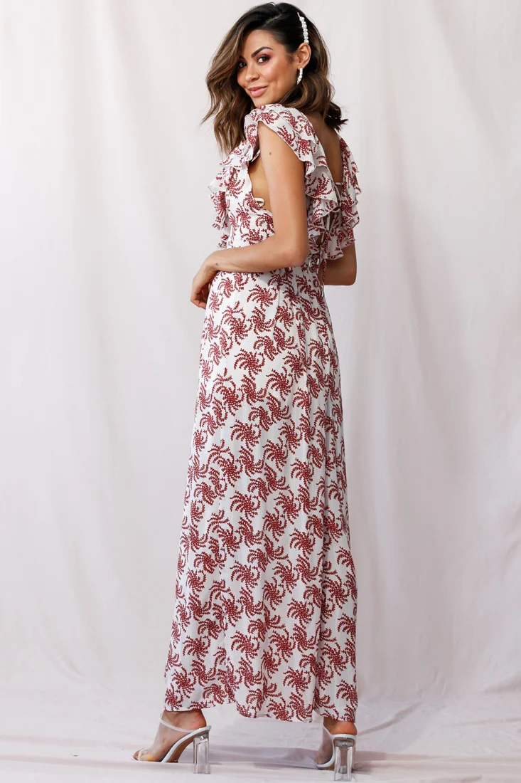 Marcia Ruffle Strap Wide Leg Jumpsuit Floral Print Beige