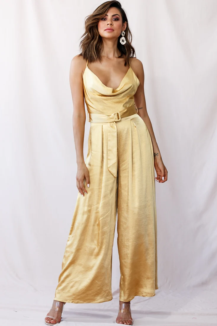 Mali Wide Leg Belted Jumpsuit Mustard