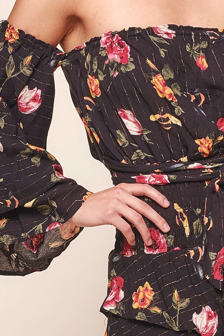 Emory Off the Shoulder Bell Sleeve Romper Black