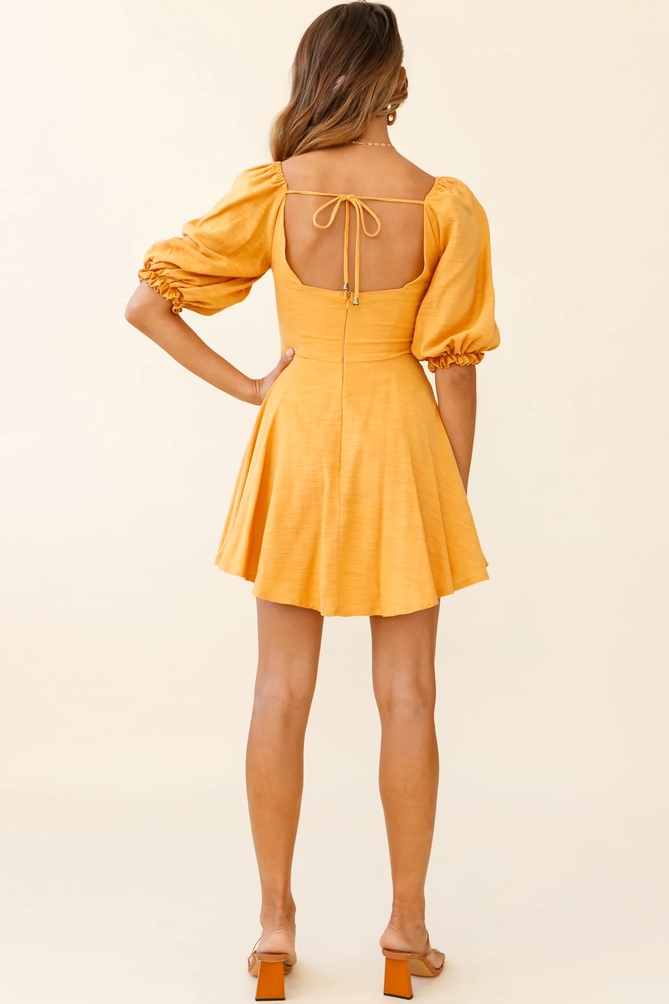 Sweet Dreams Puff Sleeve Bow Detail Dress Sunset