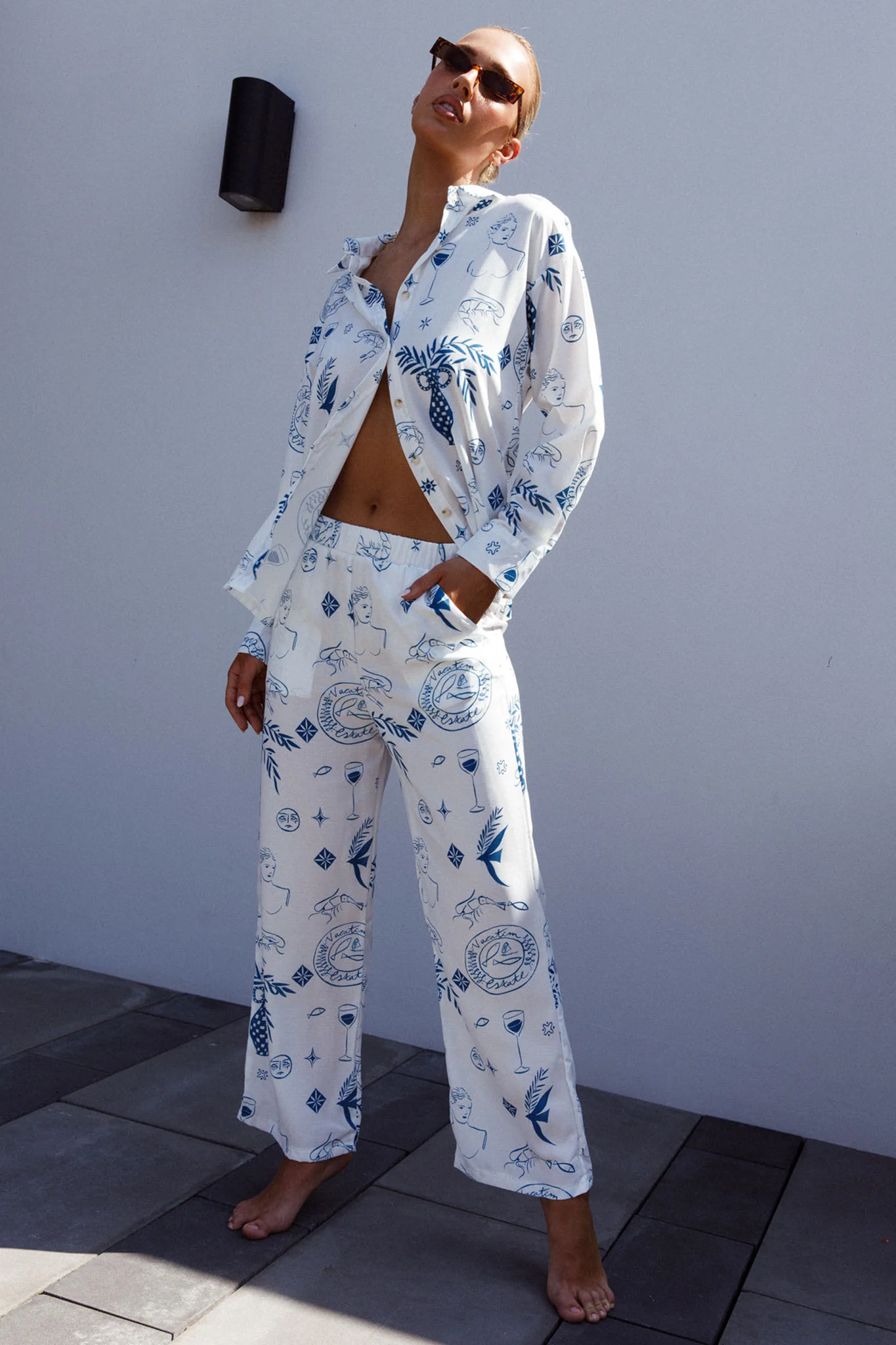 Weekend Bliss Pants Printed White