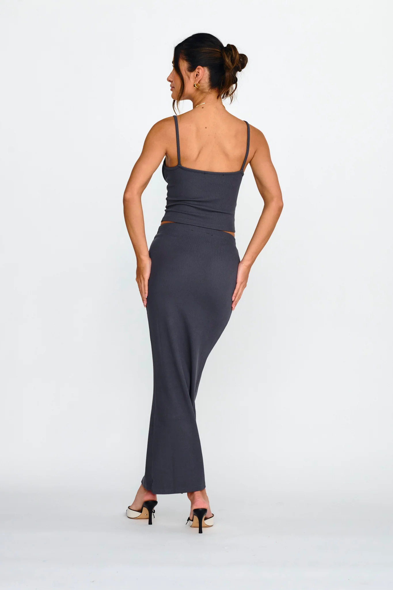 Strike A Pose Ribbed Maxi Skirt Charcoal