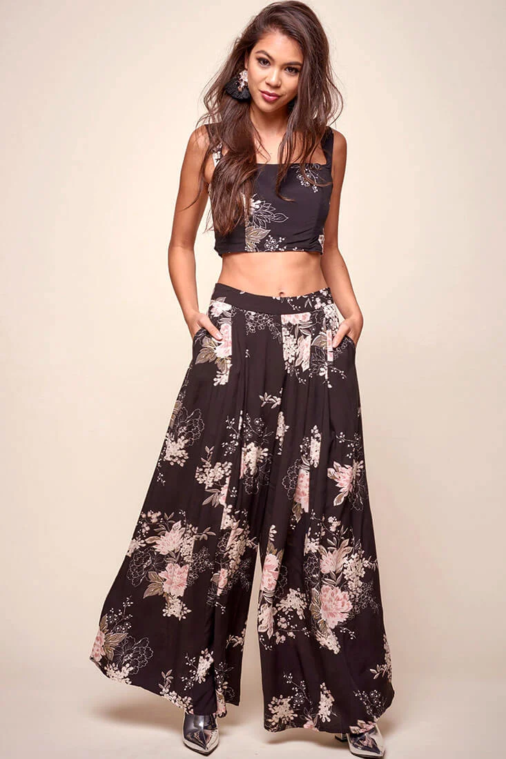 Cicely Floral Crop Top Black