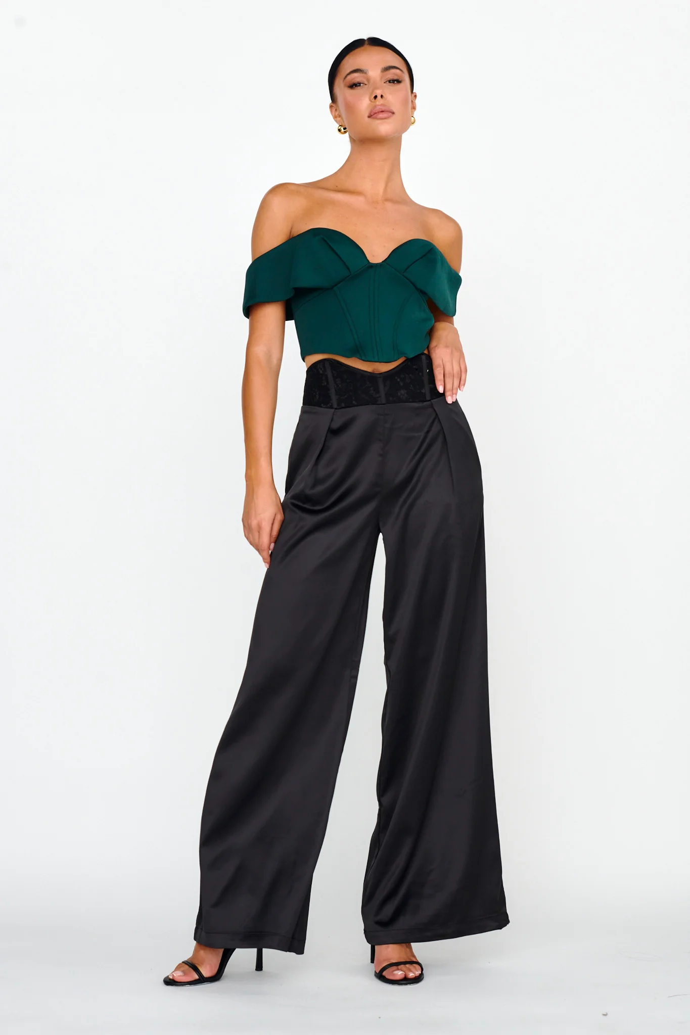 Lucky Stars Curved Waist Lace Trim Pants Black