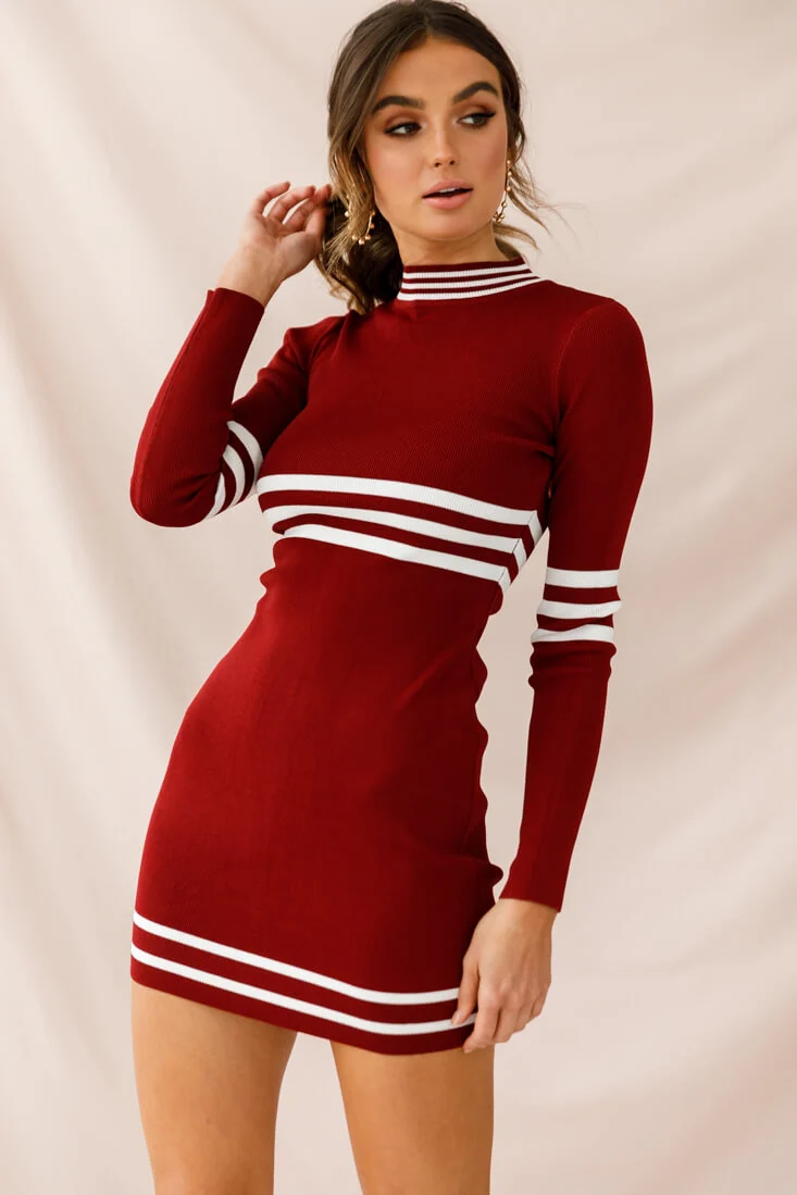 Varsity Long Sleeve Mini Dress Rose