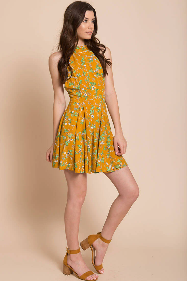 Janessa Floral Print Dress Mustard