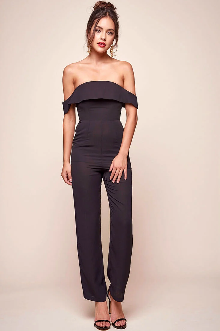 Sarah Summer Nights Ruffle Top Jumpsuit Black