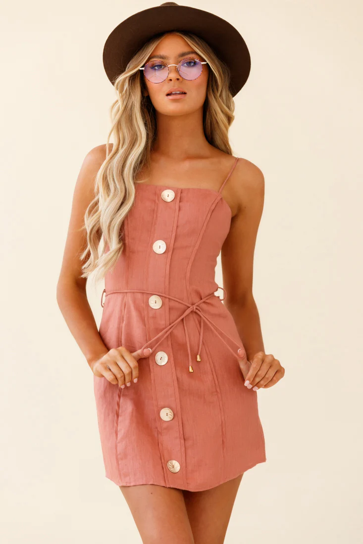 Sacramento Faux Placket Button Detail Dress Rose