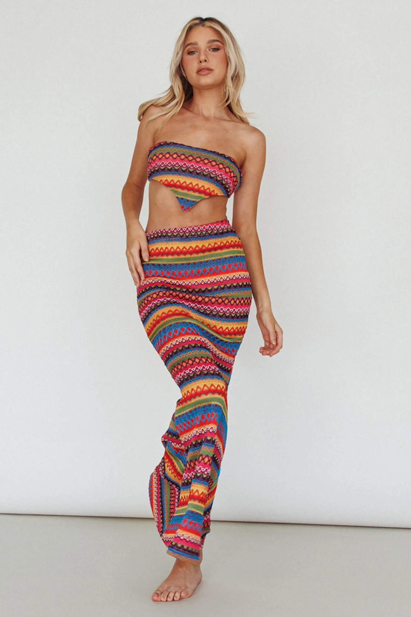 Tulum Knit Midi Skirt Pink Multi