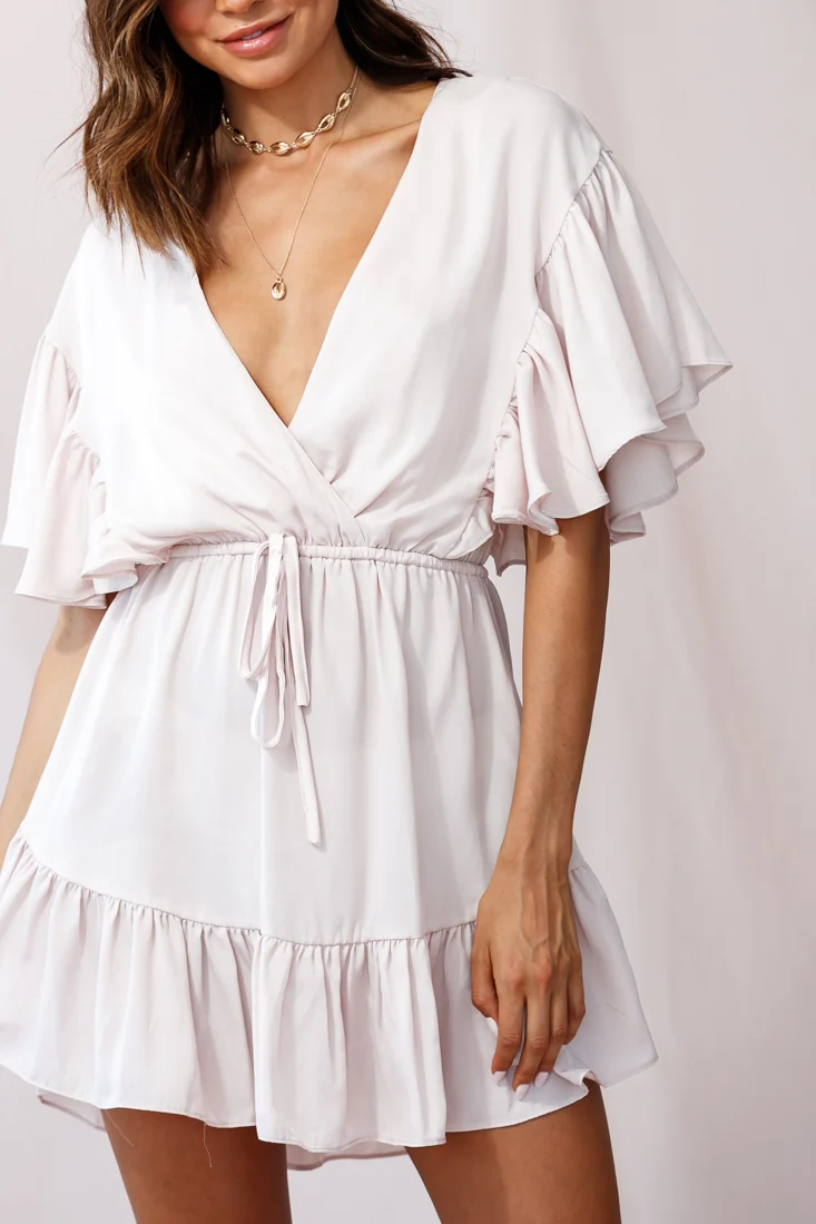 Esme V-Neckline Drawstring Waist Dress Nude