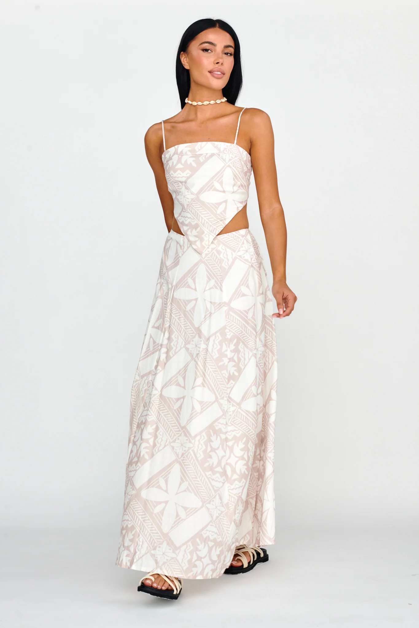 Sought After Tie Back Top Print Latte