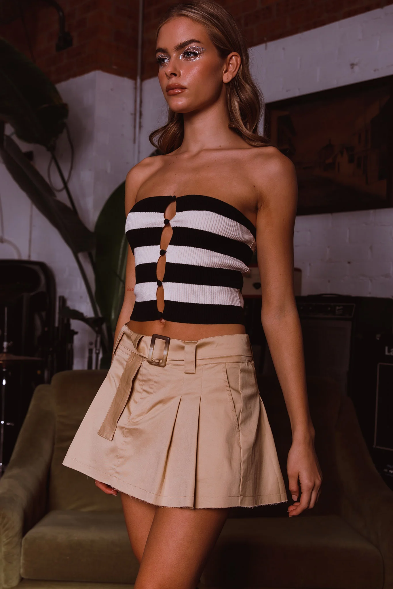 Liza Low Rise Mini Skirt Tan