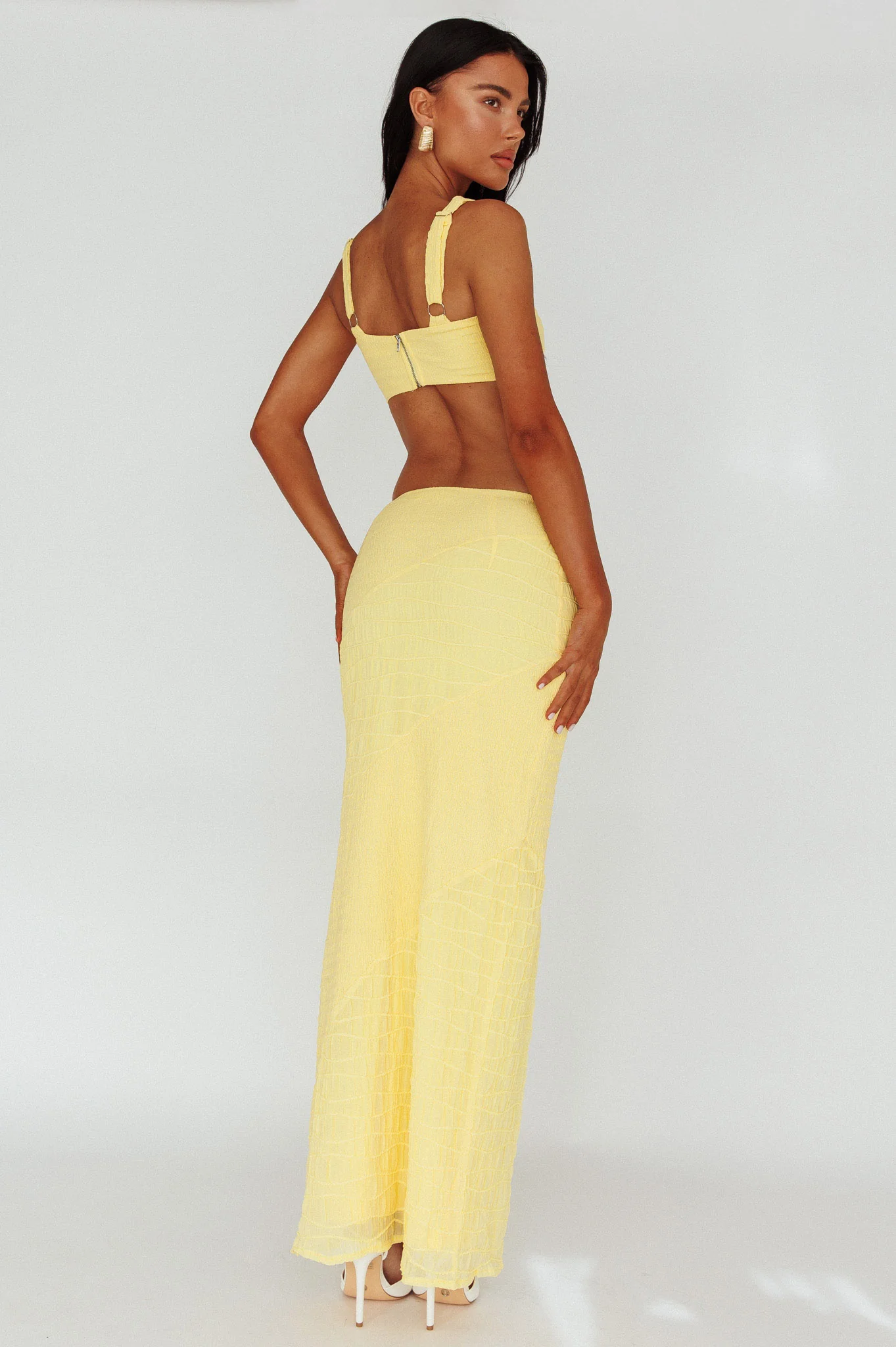 Bindi Puckered Midi Skirt Lemon