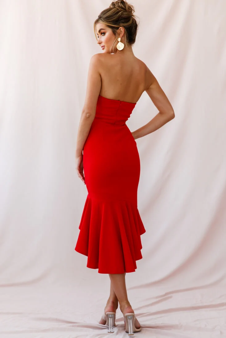 Prom Queen Bandeau Midi Dress Red