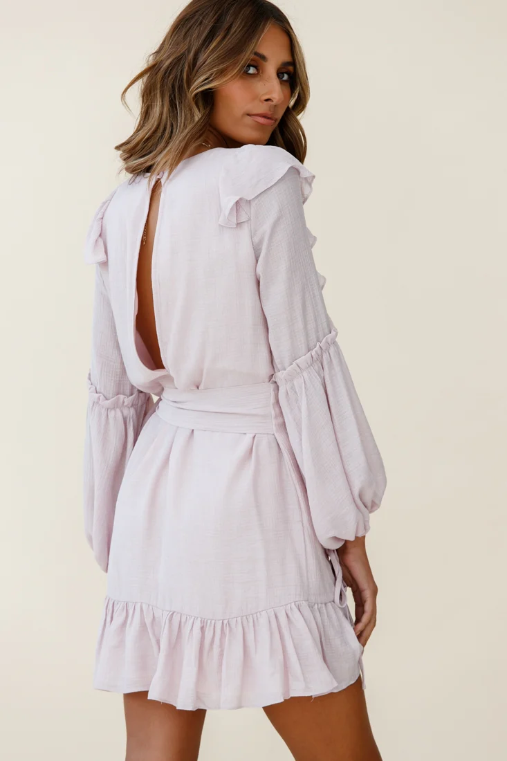 Tila Long Balloon Sleeve Wrap Front Dress Blush