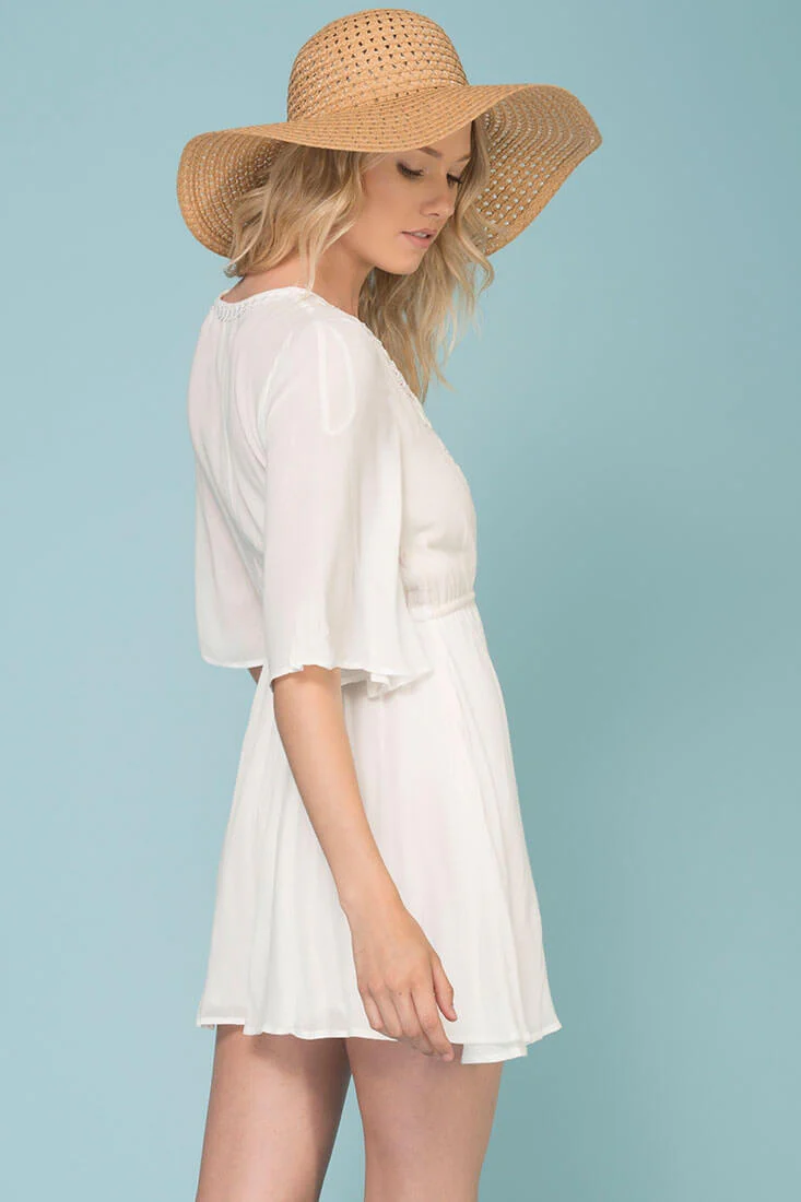 Kayla Tie Waist Crochet Details Dress White