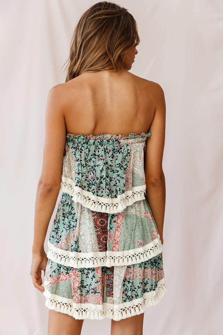 Palau Tassel-Trimmed Paisley Skirt Olive