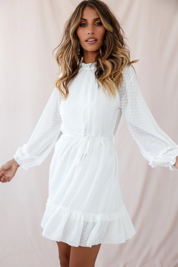 Tracee Open Back Ruffled Hemline Dress White Tall