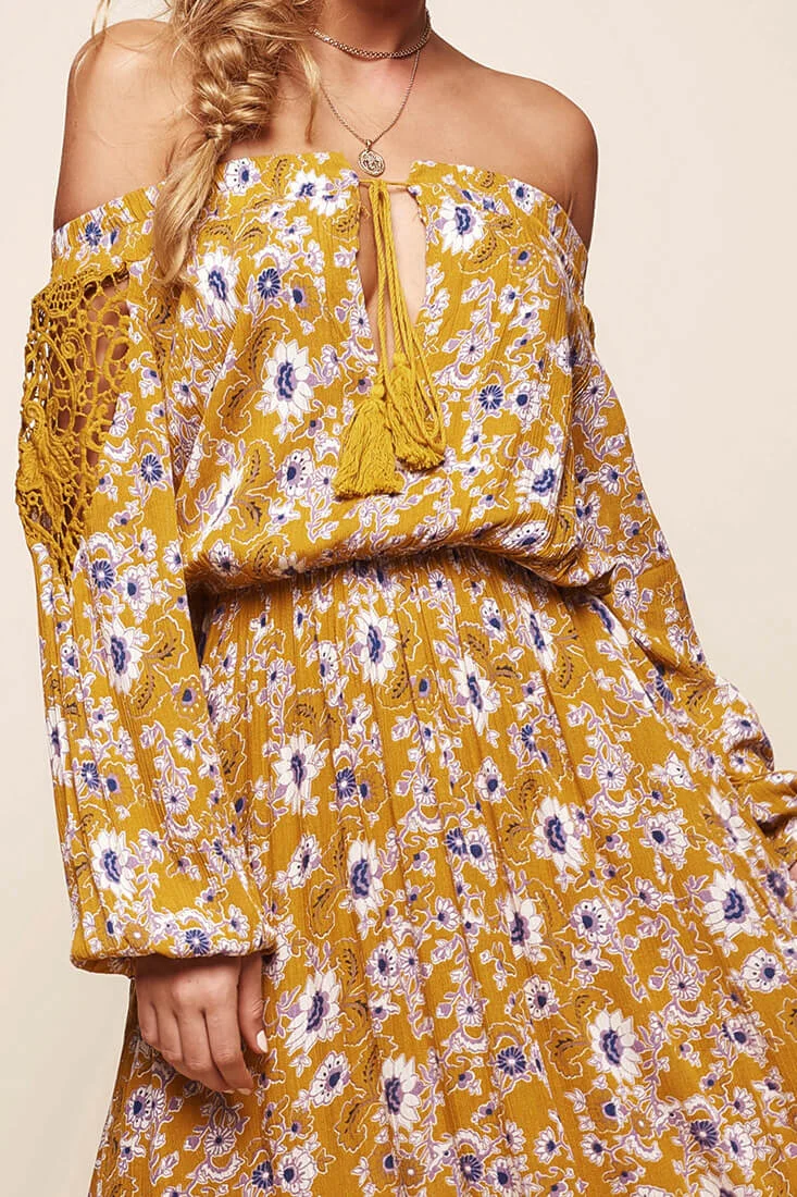 Mojave Off-Shoulder Floral Maxi Dress Mustard