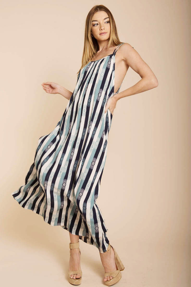 Tristan Stripped Maxi Dress Navy Beige