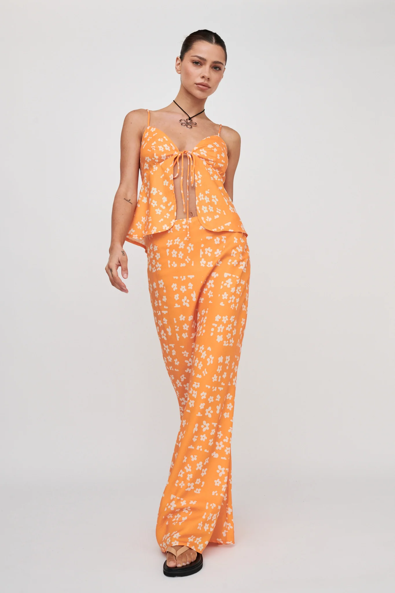 Heart & Soul Tie Front Top Floral Orange