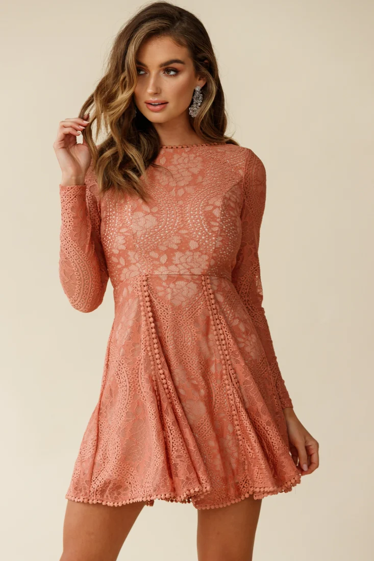 Palm Springs Lace Overlay Low Back Dress Rose