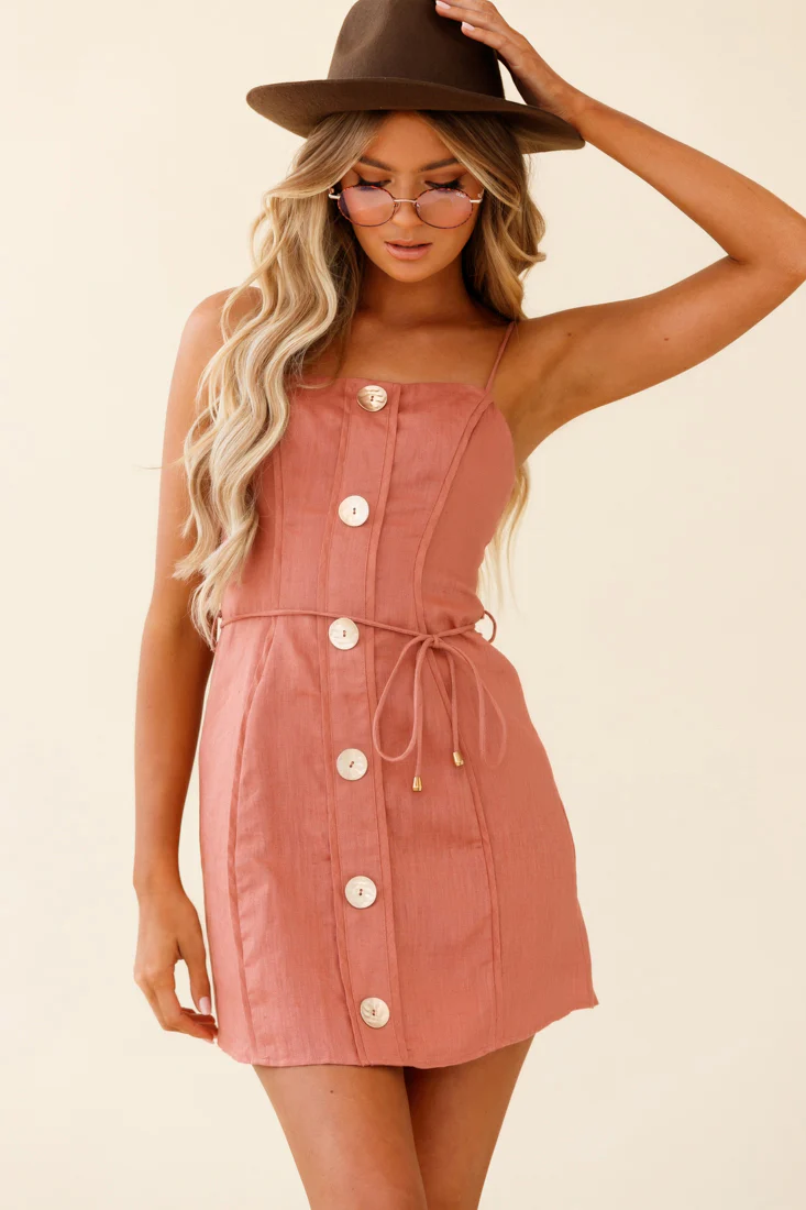 Sacramento Faux Placket Button Detail Dress Rose