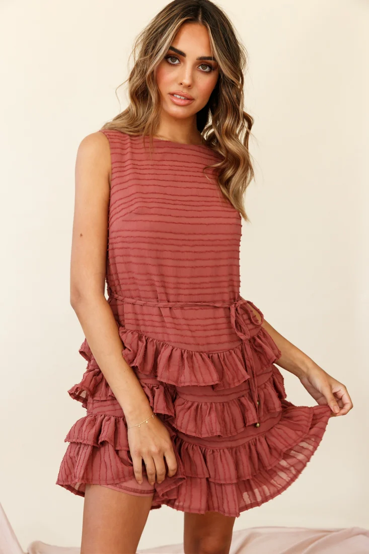 Zayah Sleeveless Layered Frill Dress Rose