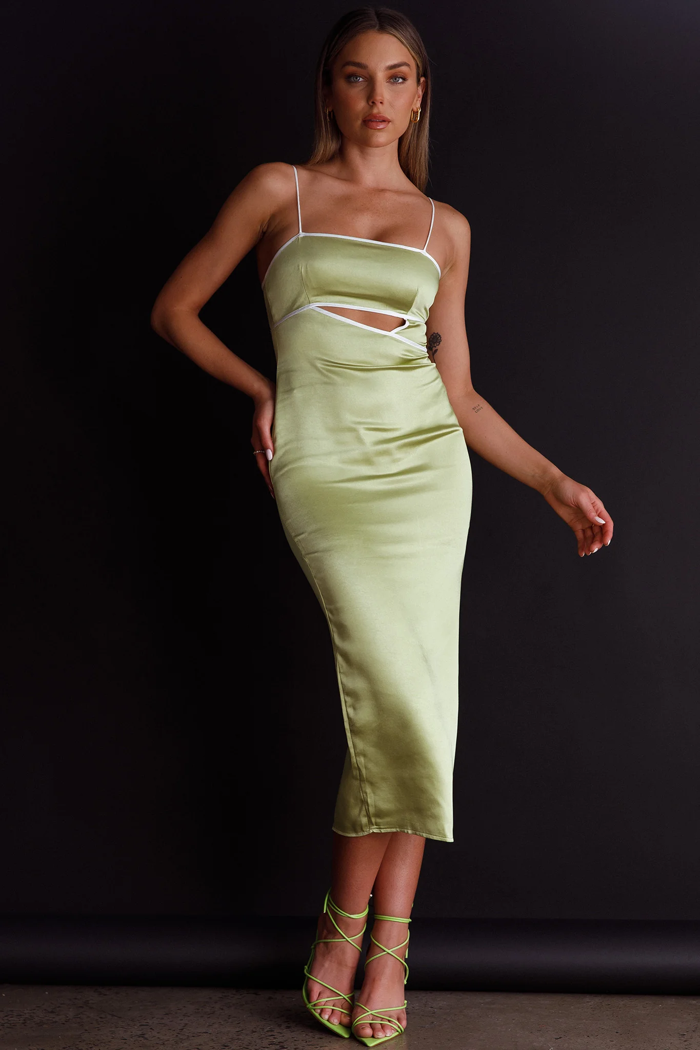 Laia Cut-Out Bodice Midi Dress Green