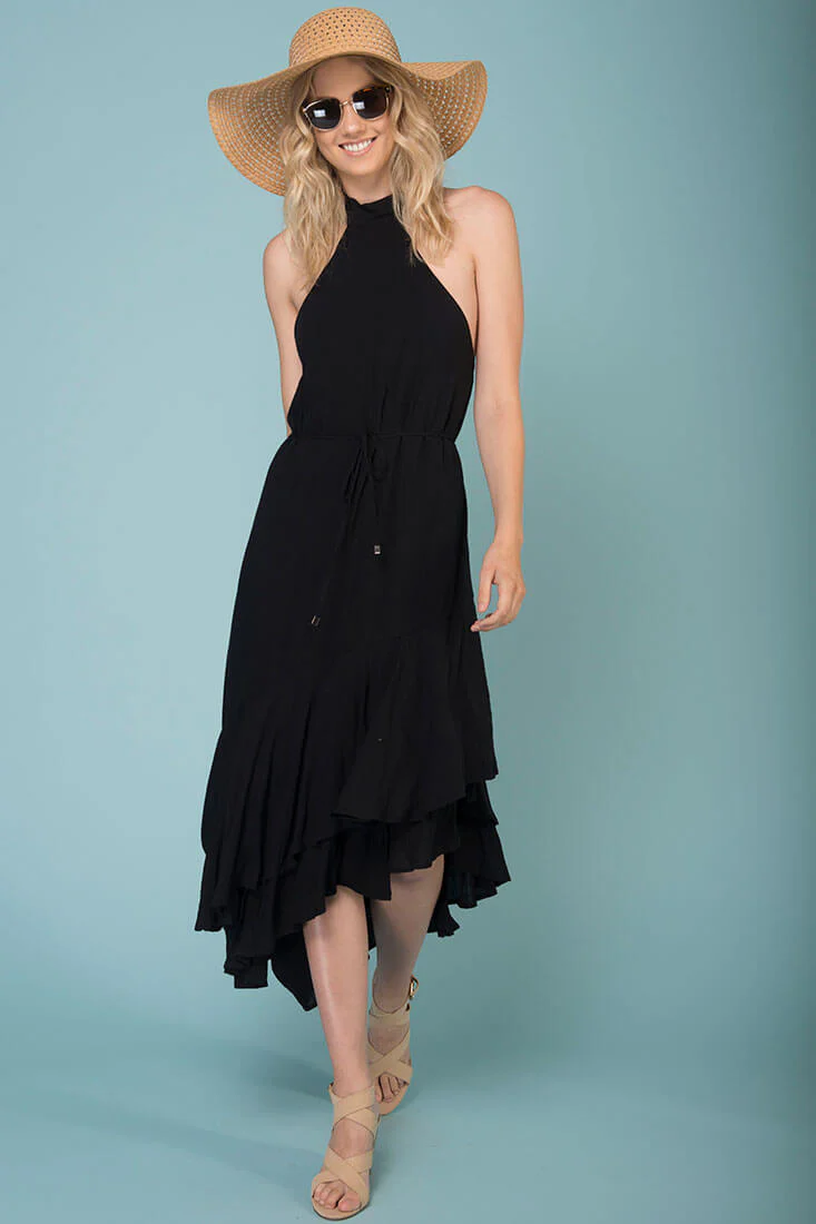 Myah Open Back Midi Dress Black