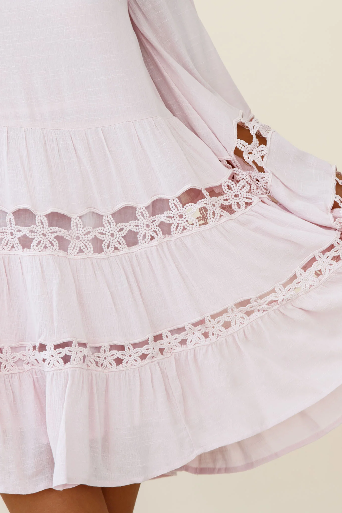 Miles Away Long Balloon Sleeve Trim Insert Dress Pink