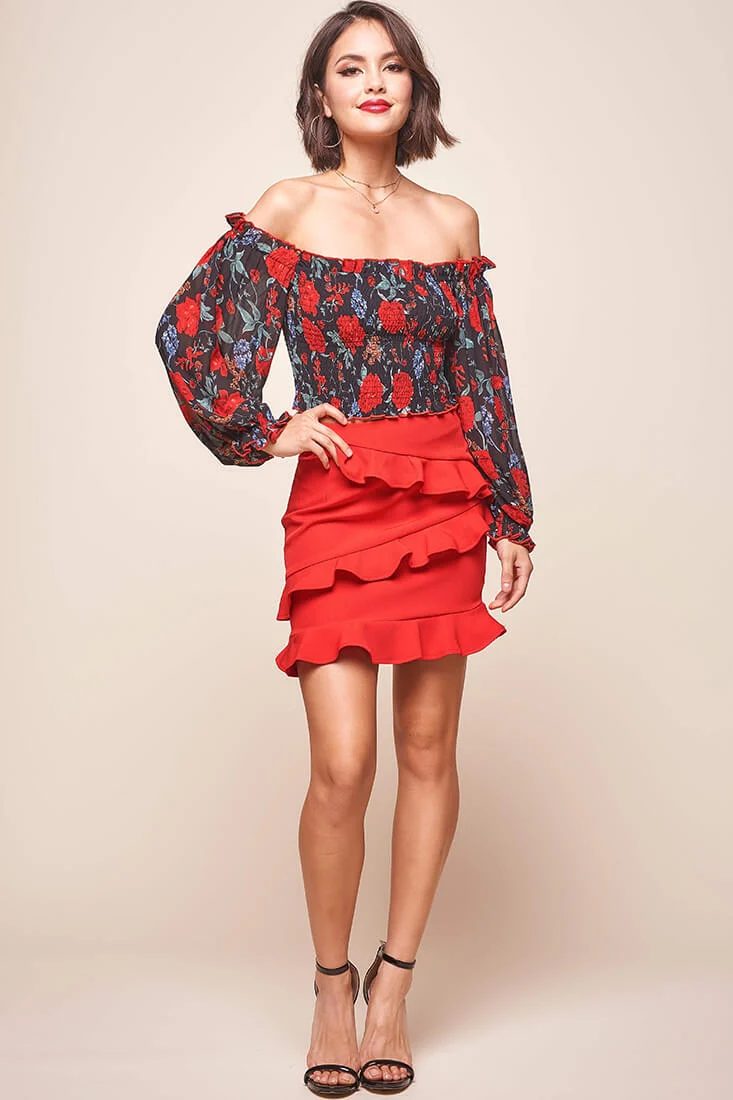 Valentina Bardot Neckline Ruched Top Black