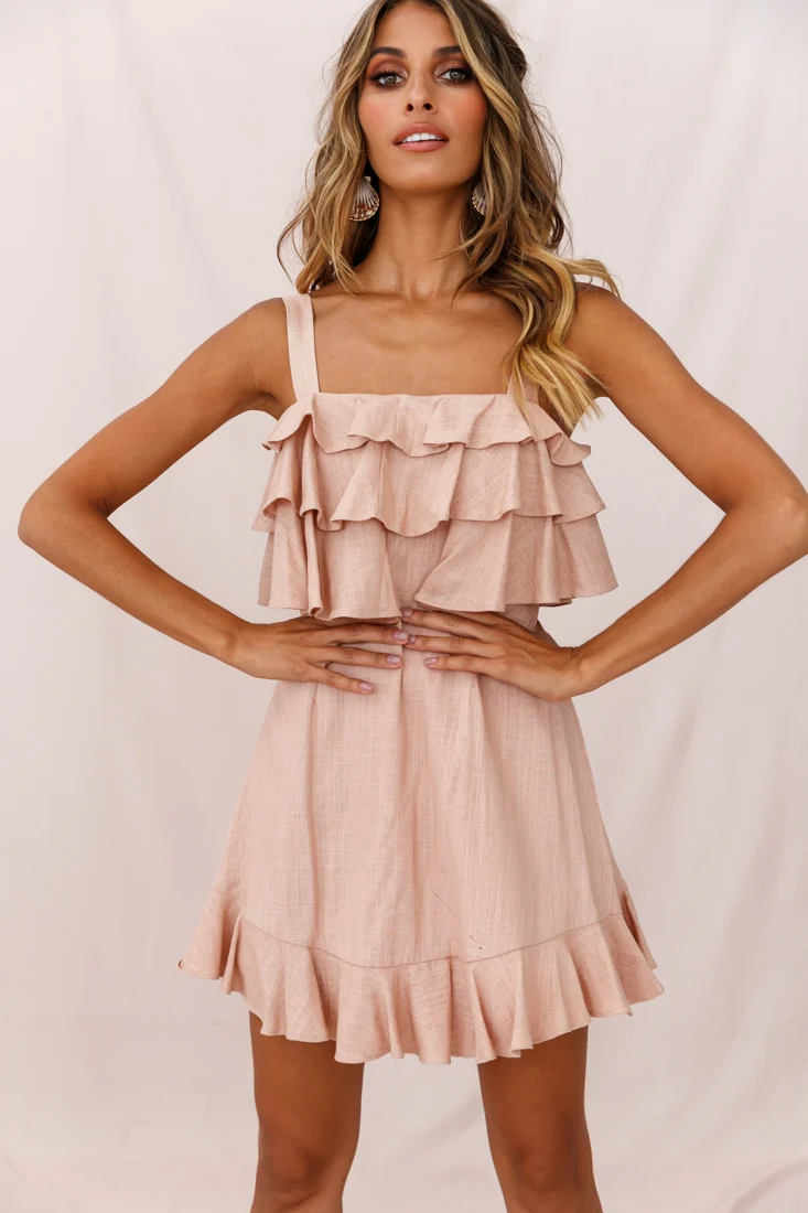 Lucille Tiered Ruffle A-Line Dress Mocha
