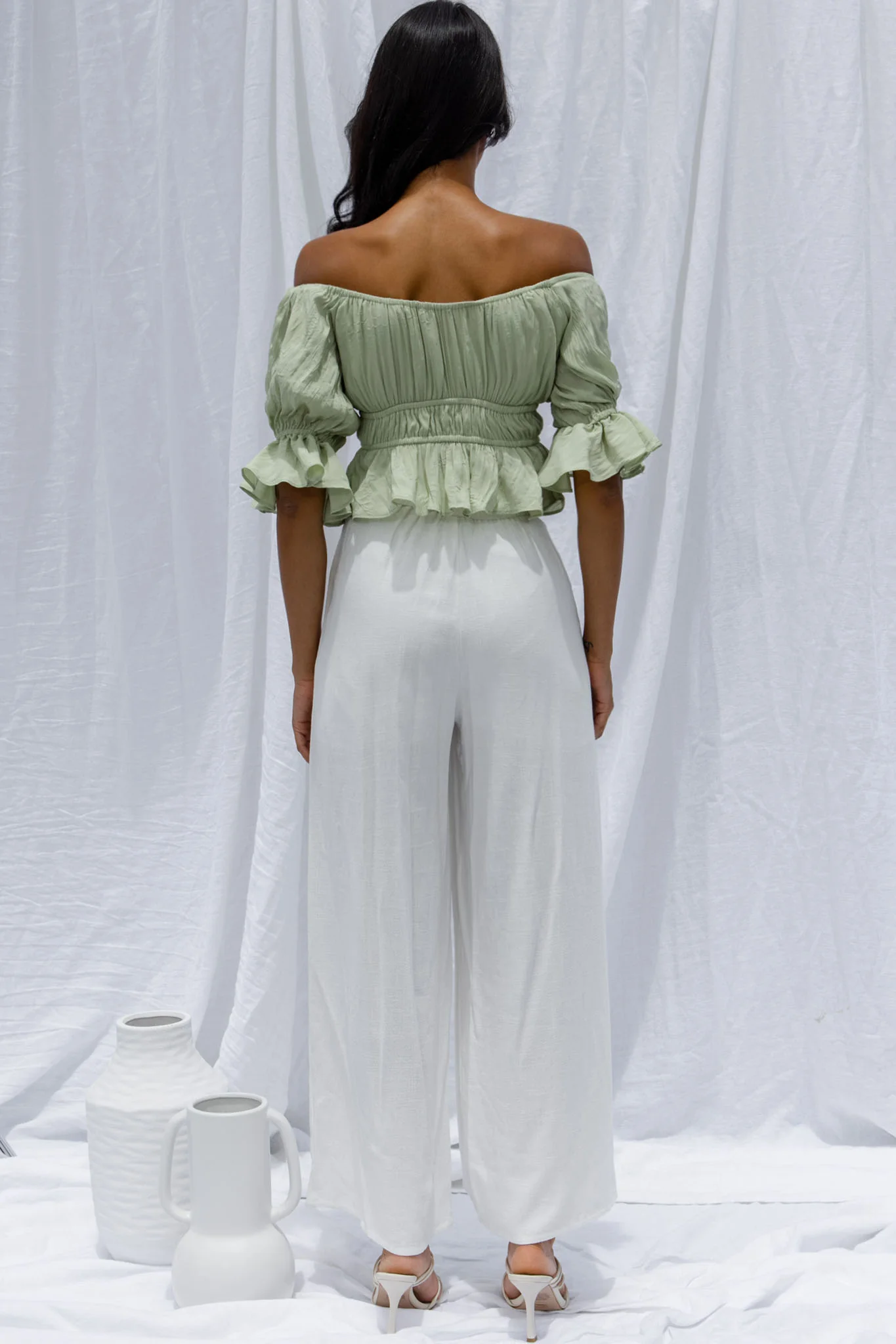 La Romana High Waisted Wide Leg Pants White