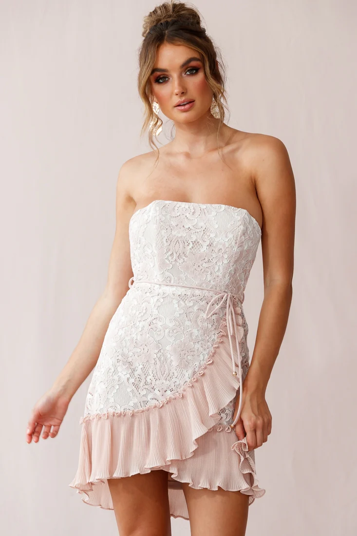 Banksia Lace Bandeau Wrap Dress Nude