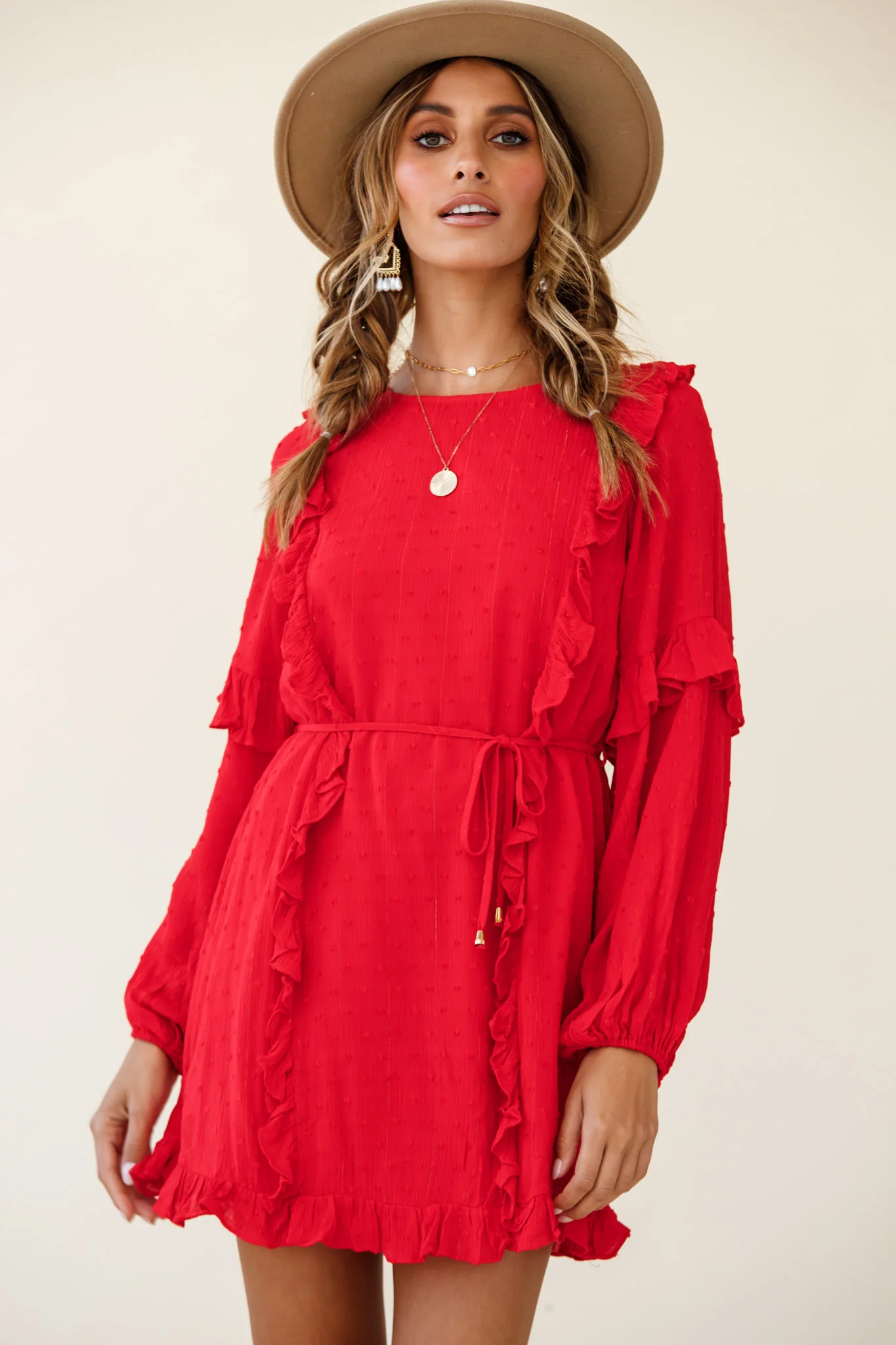Maiden Long Sleeve Frill Dress Red