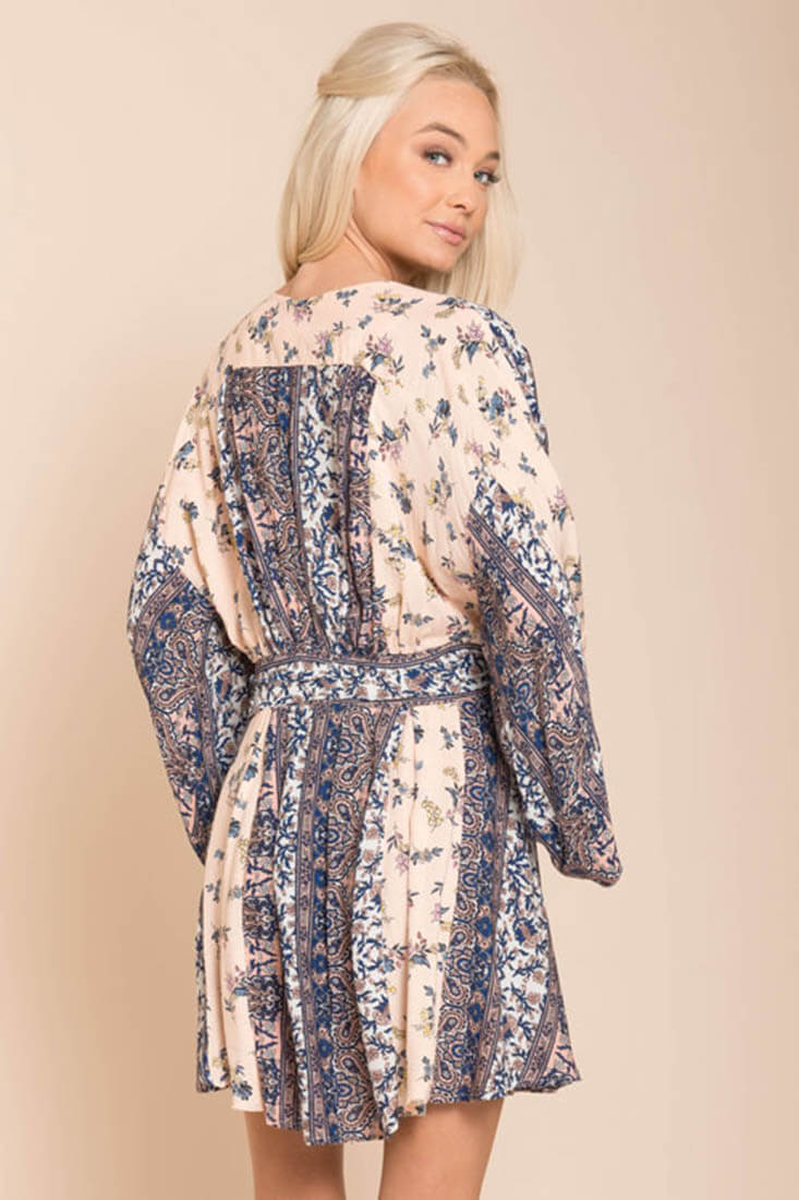 Brielle Bell Sleeve Summer Dress Blue Print