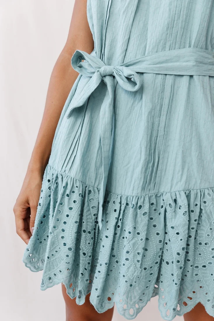 Petra Pintuck Pleat Fluted Hem Dress Sage