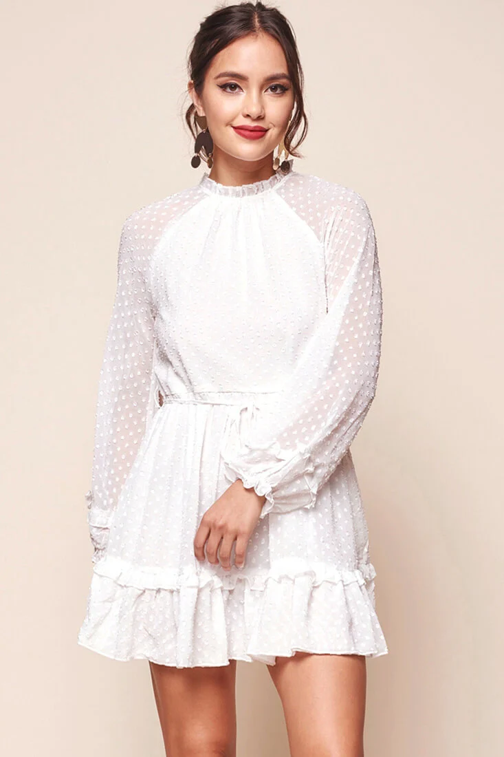 Tracee Open Back Ruffled Hemline Dress White