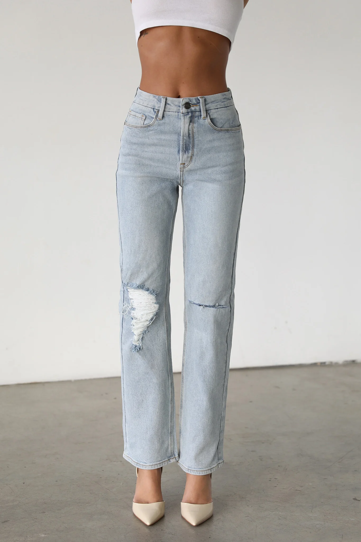 DOGMA High Rise Straight Leg Denim Jeans Light Wash