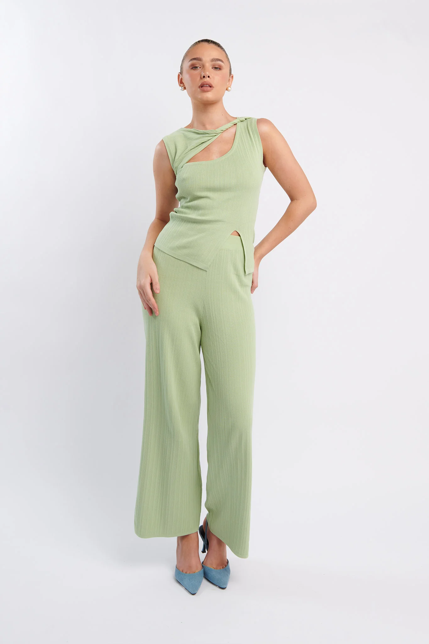 Rossana Long Knit Pants Sage
