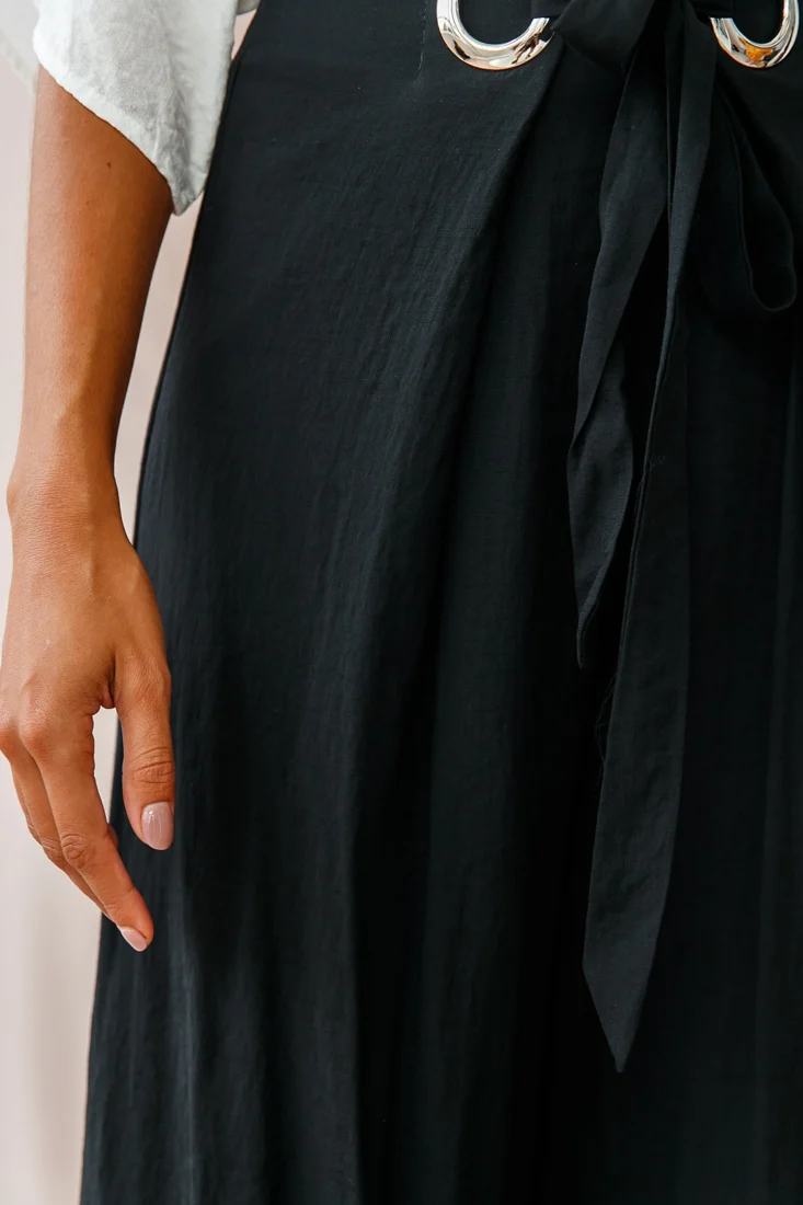 Saigon Wide Leg Eyelet Pants Black